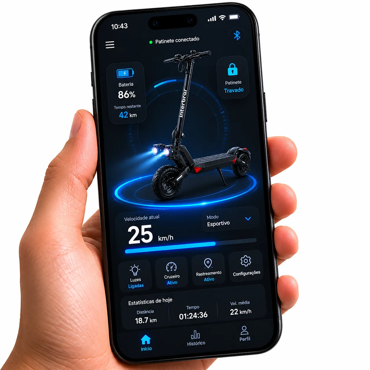 Aplicativo Bluetooth conectado ao patinete